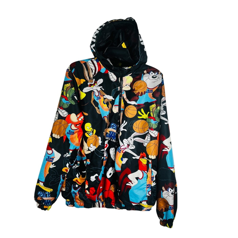 Members Only Looney Tunes Space Jam Zip‎ Windbreaker Jacket Adult Large Black
